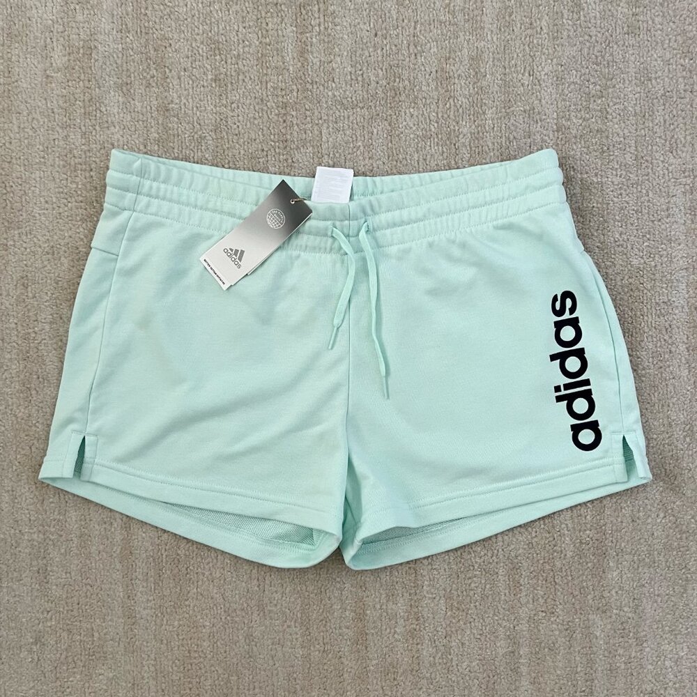 NWT Adidas Essentials Green And Black Slim Logo Shorts L HE9363